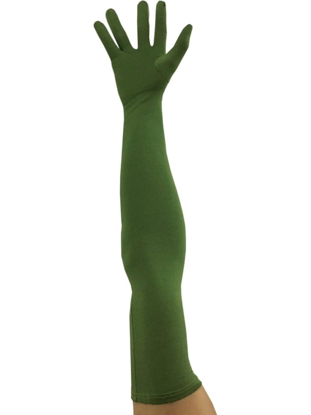 Women's Olive Stretchable Arm Sleek Cosplay Costume Elbow Length Spandex Gloves